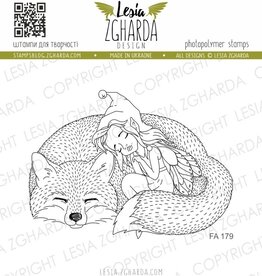 Lesia Zgharda Lesia Zgardha  Design Stamp   Girl elf with a Fox FA179