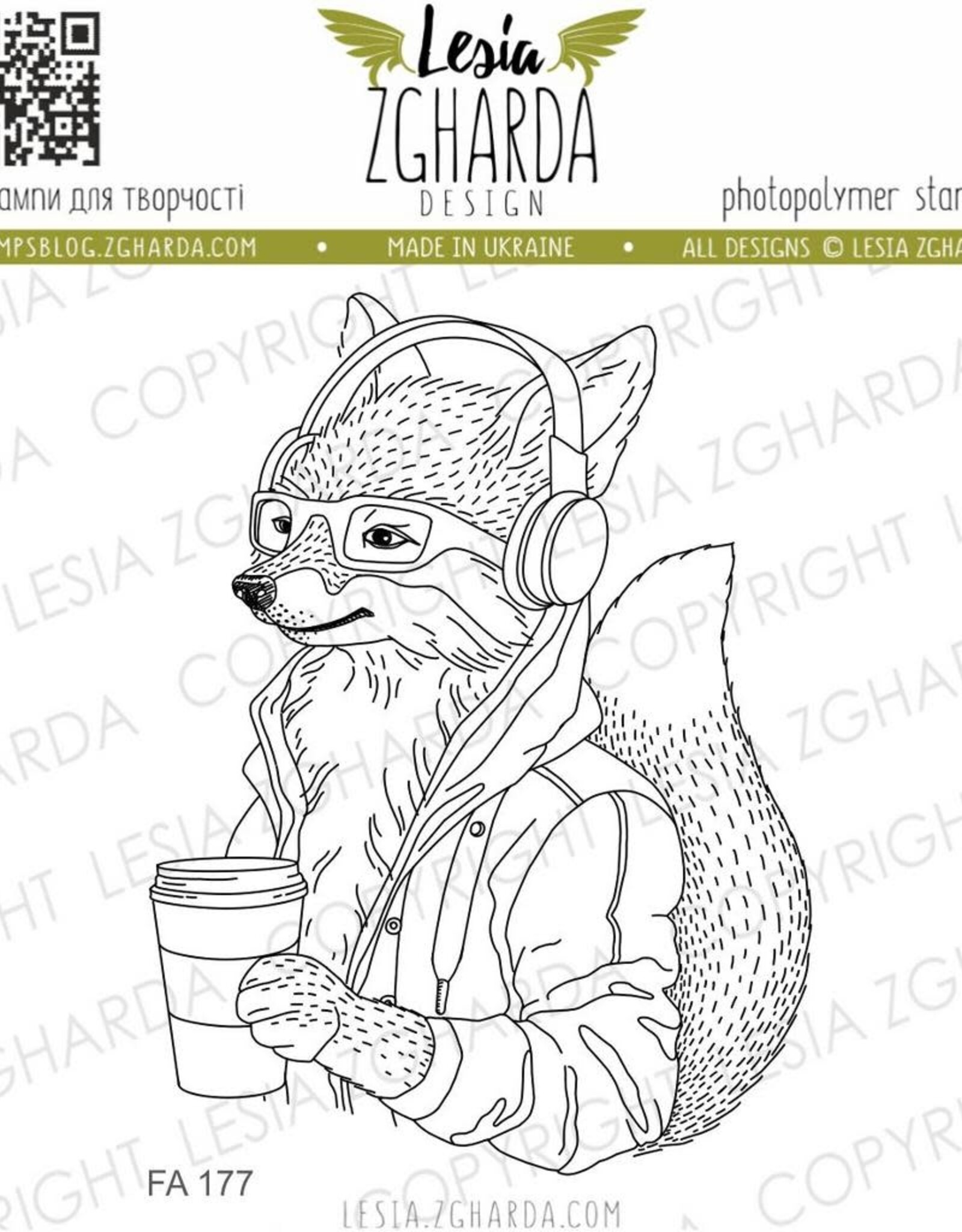 Lesia Zgharda Lesia Zgardha  Design Stamp    A Fox in headphones FA177