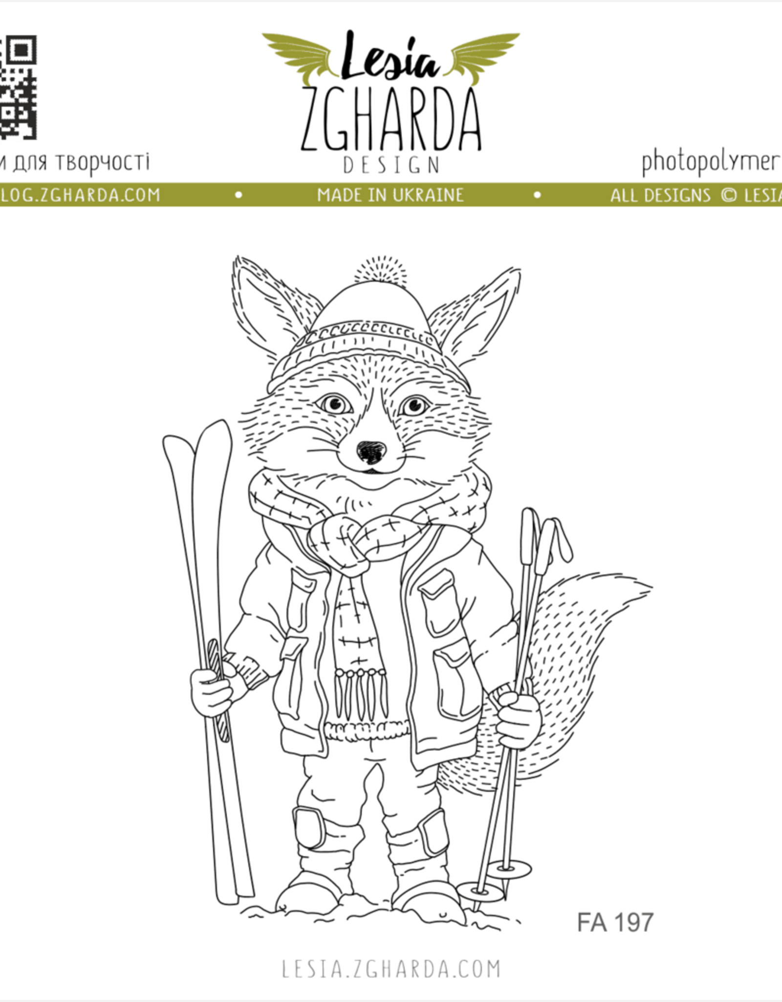 Lesia Zgharda Lesia Zgharda Design Stamps Fox with skis  FA197