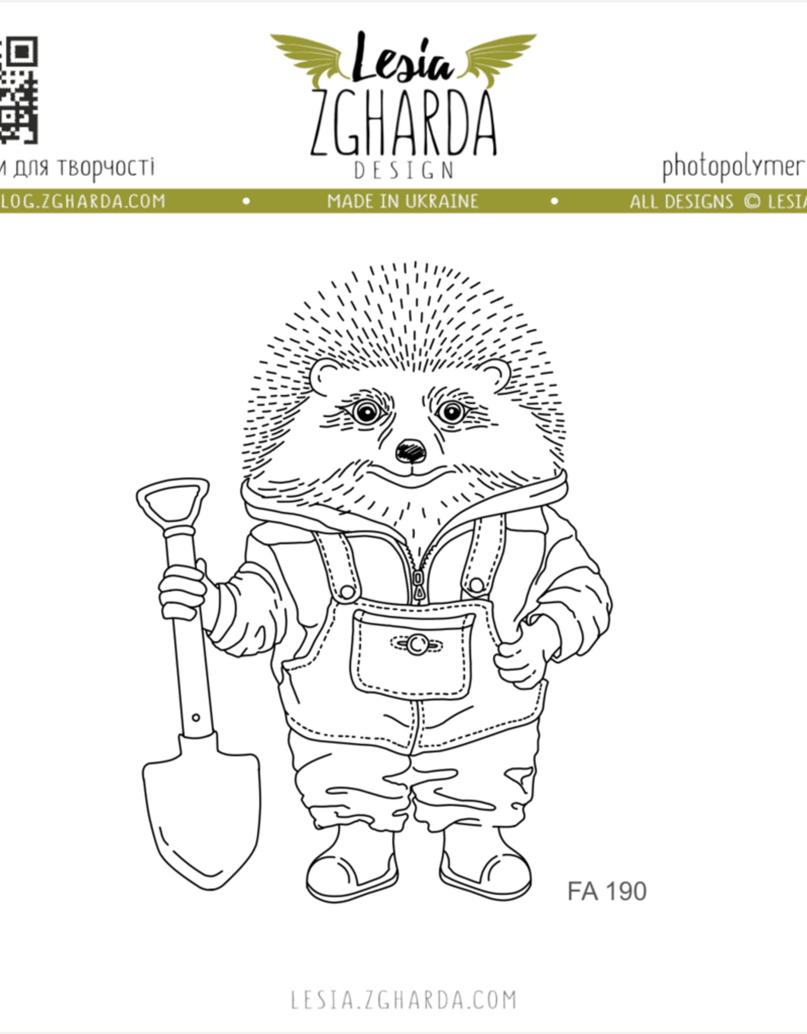 Lesia Zgharda Lesia Zgharda Design Stamps  Hedgehog with a shovel FA190