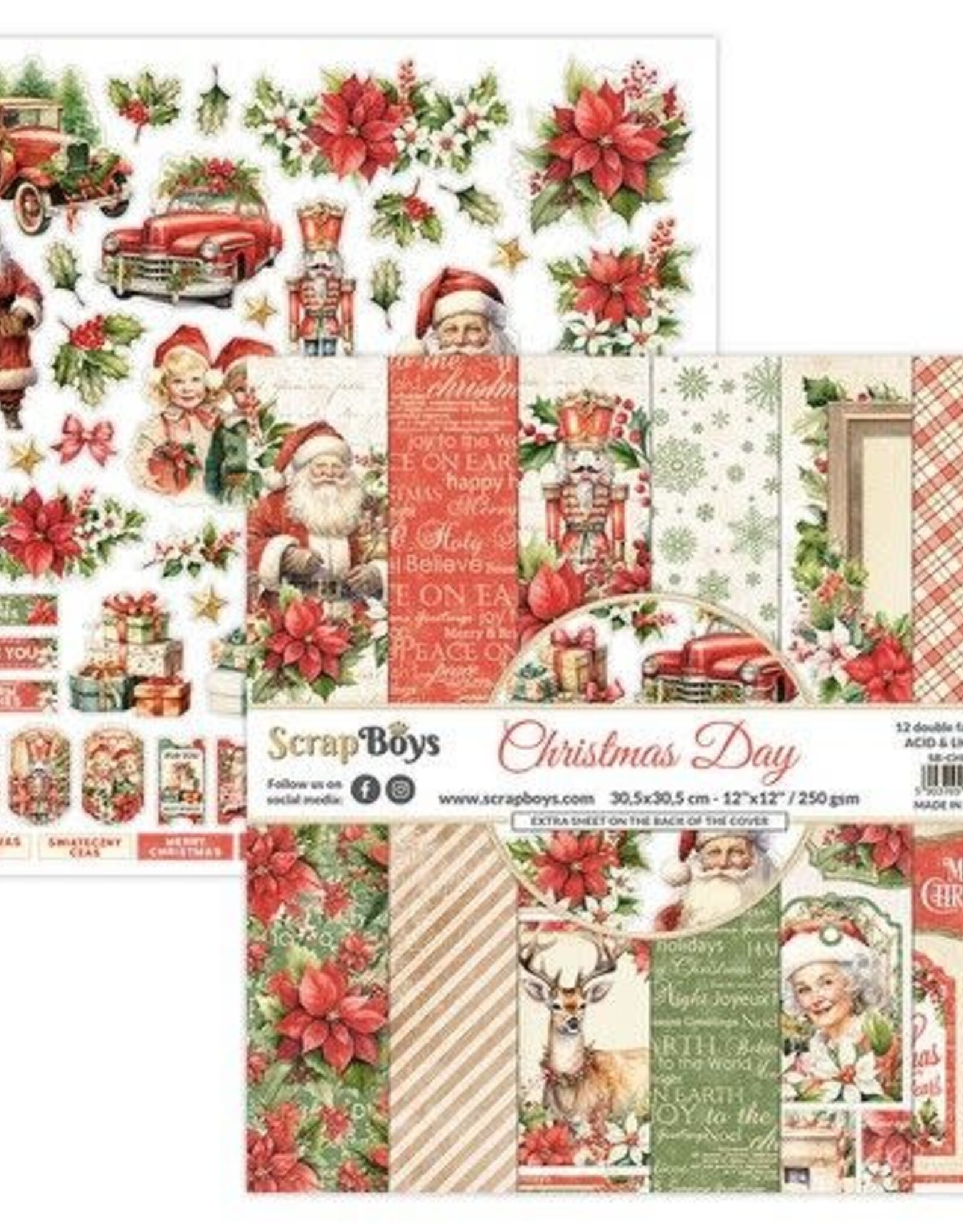 Scrapboys ScrapBoys Christmas Day paperset 12 vl+cut out elements-DZ CHDA-08 250gr 30,5cmx30,5cm