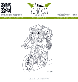 Lesia Zgharda Lesia Zgharda Design Stamp "Mouse on the Bicycle"  FA215