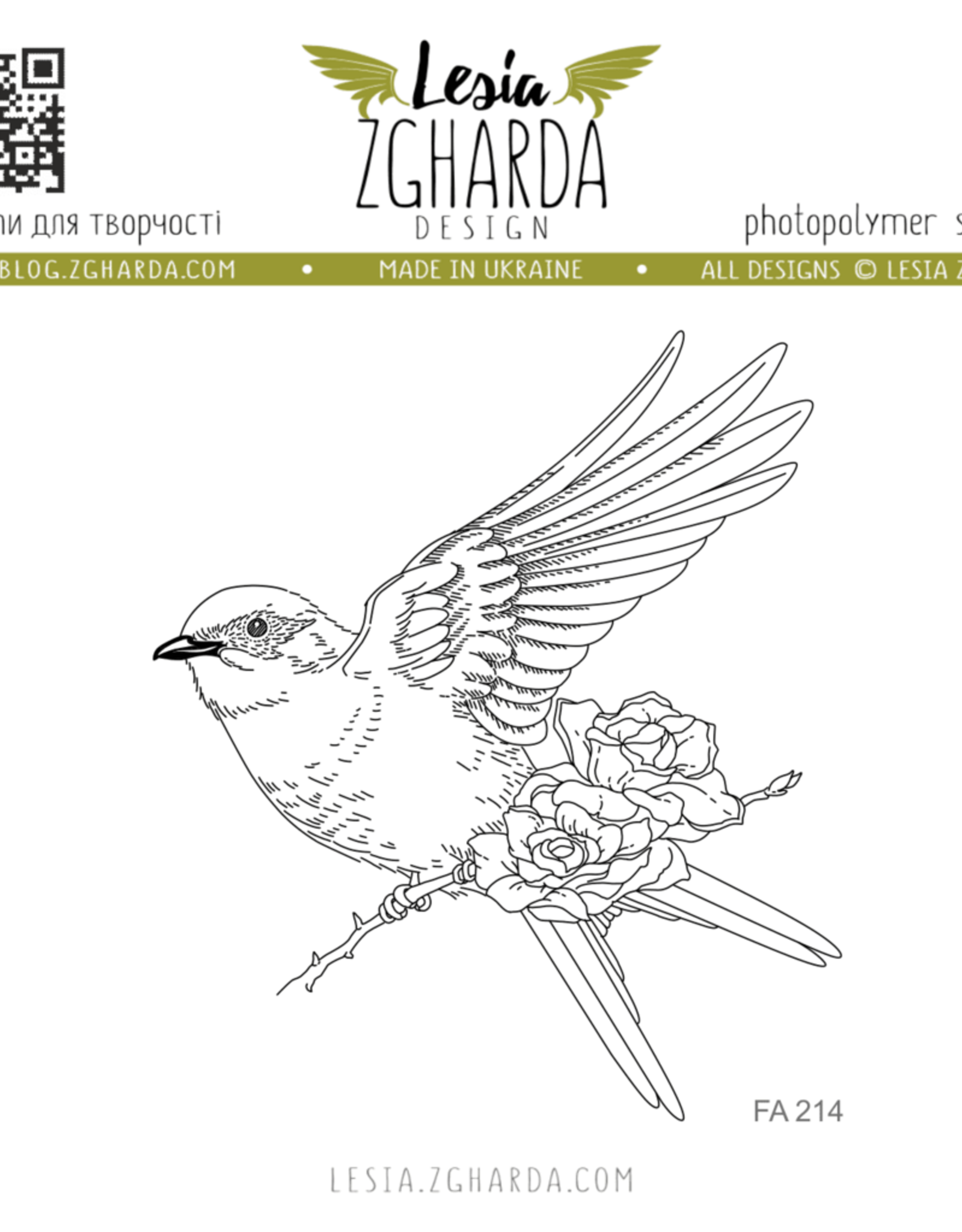 Lesia Zgharda Lesia Zgharda Design Stamp "Bird with Flowers" FA214