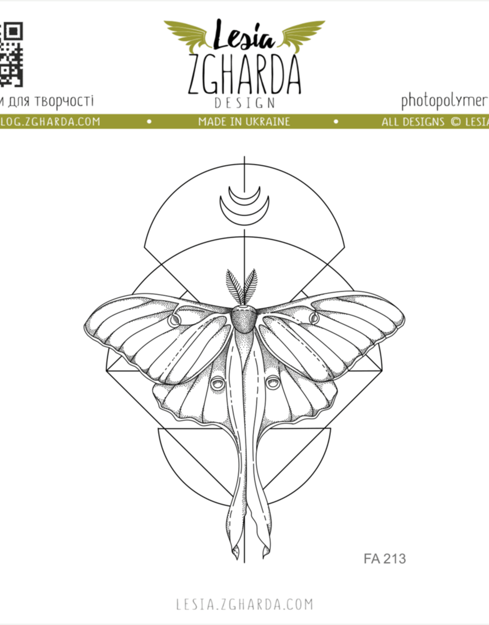 Lesia Zgharda Lesia Zgharda Design Stamp "Lunar Moth with geometric background" FA213