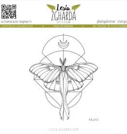 Lesia Zgharda Lesia Zgharda Design Stamp "Lunar Moth with geometric background" FA213