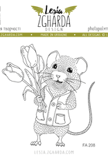 Lesia Zgharda Lesia Zgharda Design Stamp "Mouse with bouquet of tulips" FA208