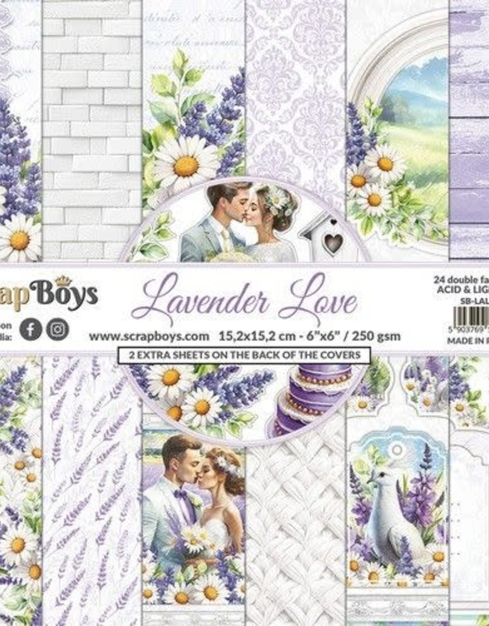 Scrapboys ScrapBoys Lavender Love paperpad 24 vl+cut out elements-DZ SB-LALO-09 250gr 15,2cmx15,2cm