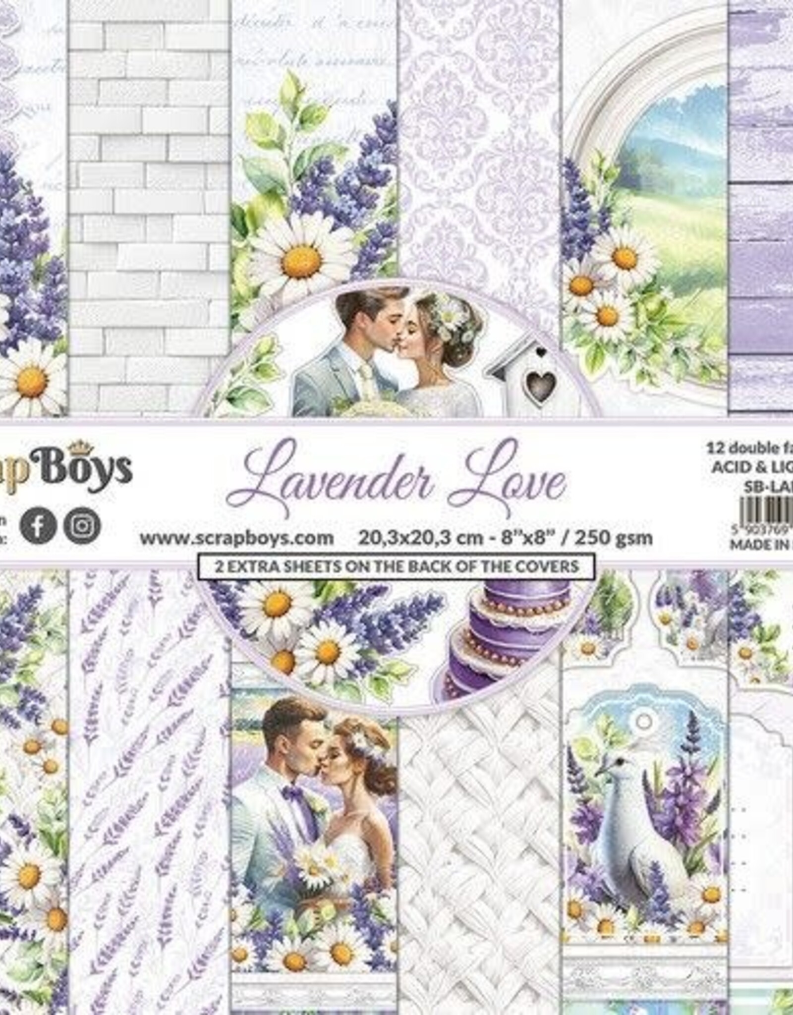 Scrapboys ScrapBoys Lavender Love paperpad 12 vl+cut out elements-DZ SB-LALO-10 250gr 20,3x20,3cm