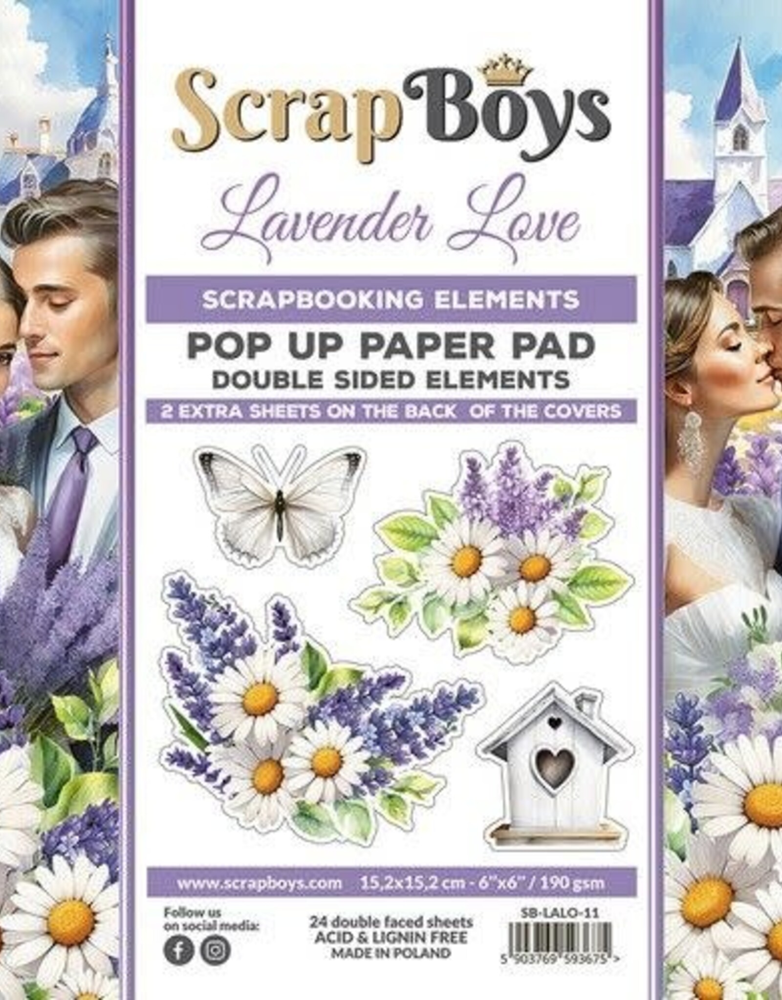 Scrapboys Scrapboys POP UP Paperpad double sided elements - Lavender Love SB-LALO-11 190gr 15,2x15,2cm