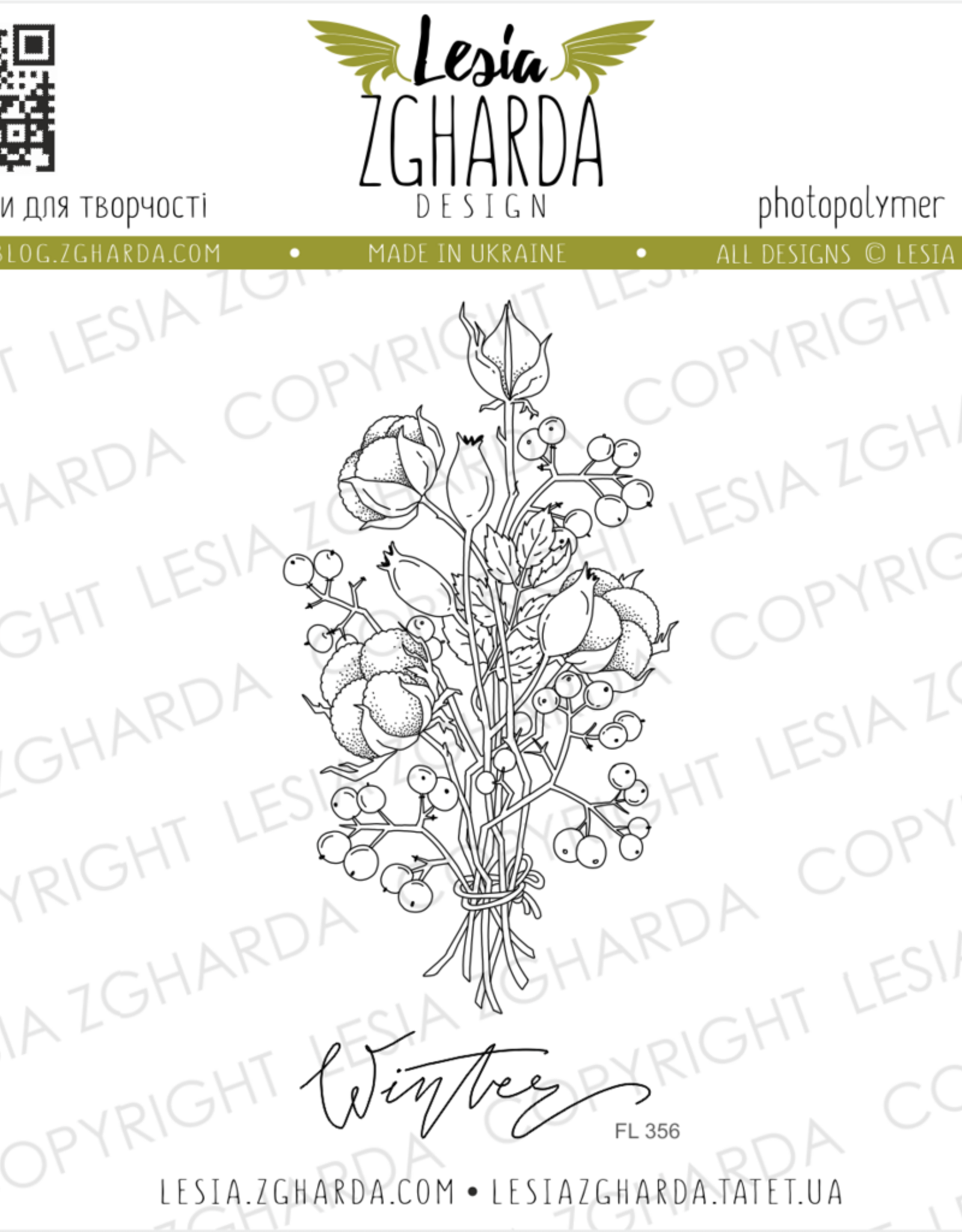 Lesia Zgharda Lesia Zgharda Design Stamp  Set "Winter bouquet of berries and cotton"  FL356