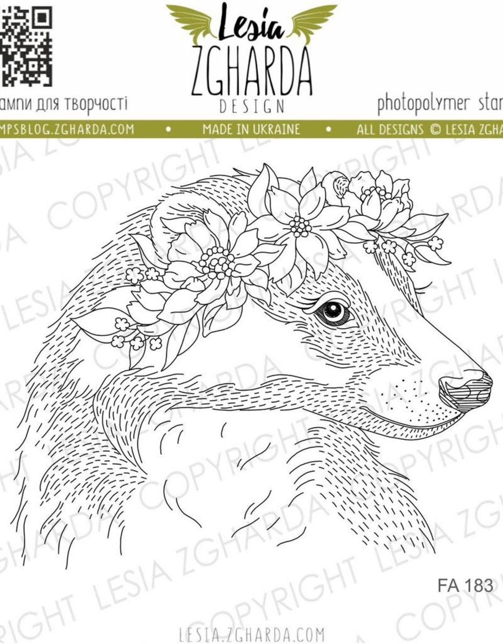 Lesia Zgharda Lesia Zgharda Design Stamp  Badger in a flower wreath  FA183
