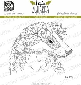 Lesia Zgharda Lesia Zgharda Design Stamp  Badger in a flower wreath  FA183