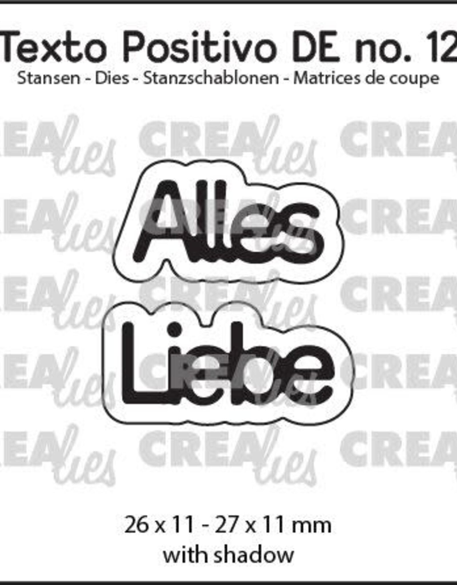 Crealies Crealies Texto Positivo Stanzschablonen no. 12, Alles Liebe  POSDE12