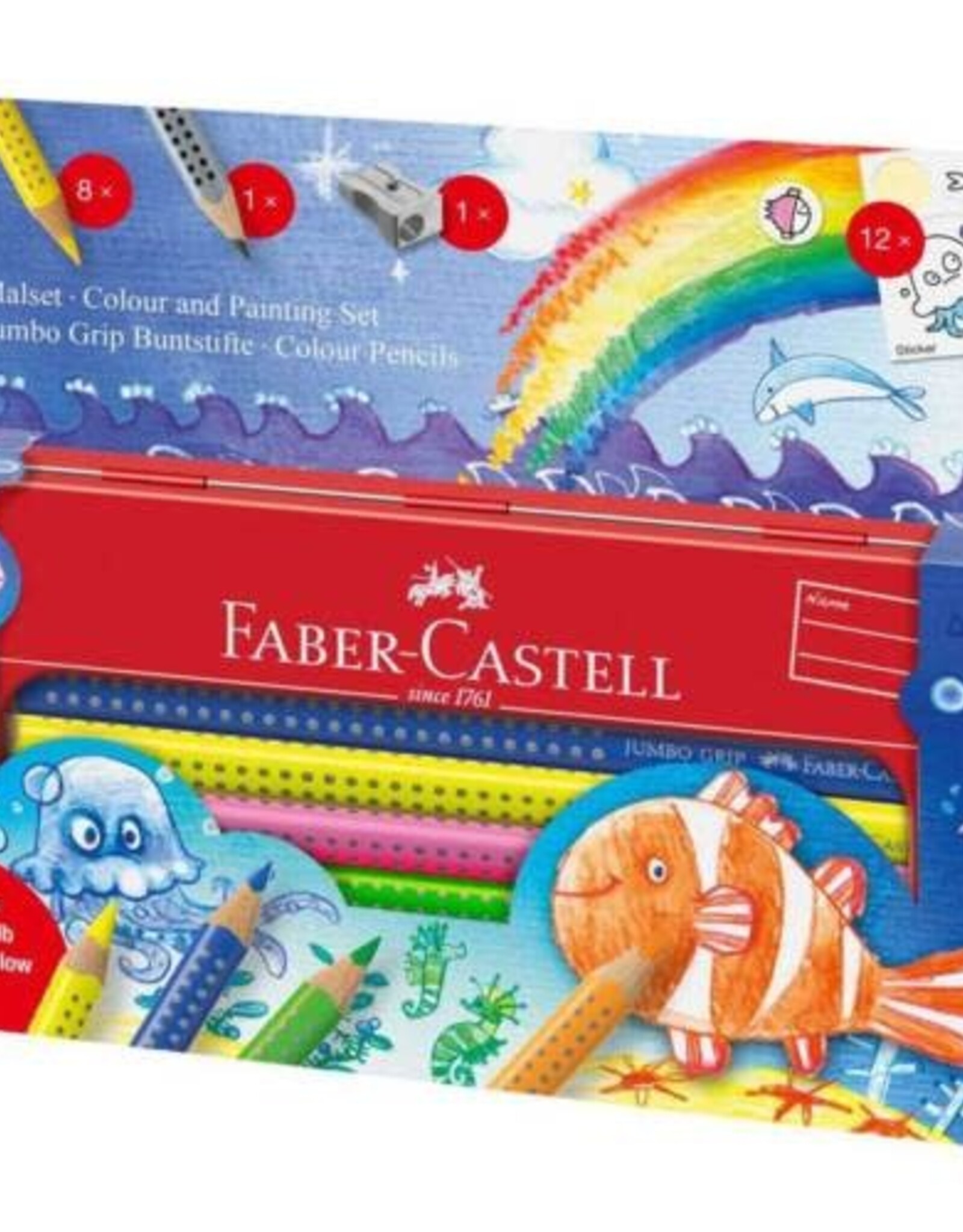 Faber Castell Faber-Castell Colouring Set Jumbo Grip Soft-Grip Ocean World, Tin of 21
