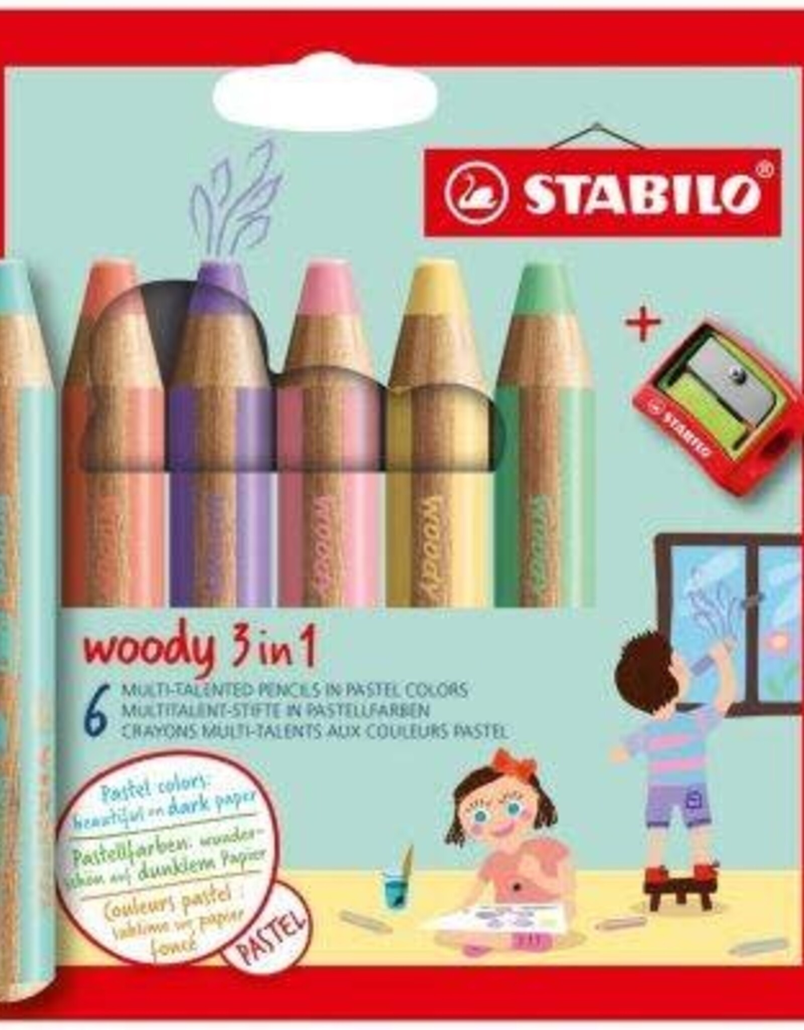 Stabilo STABILO woody 3 in 1 Pastel - 6 stuks + puntenslijper