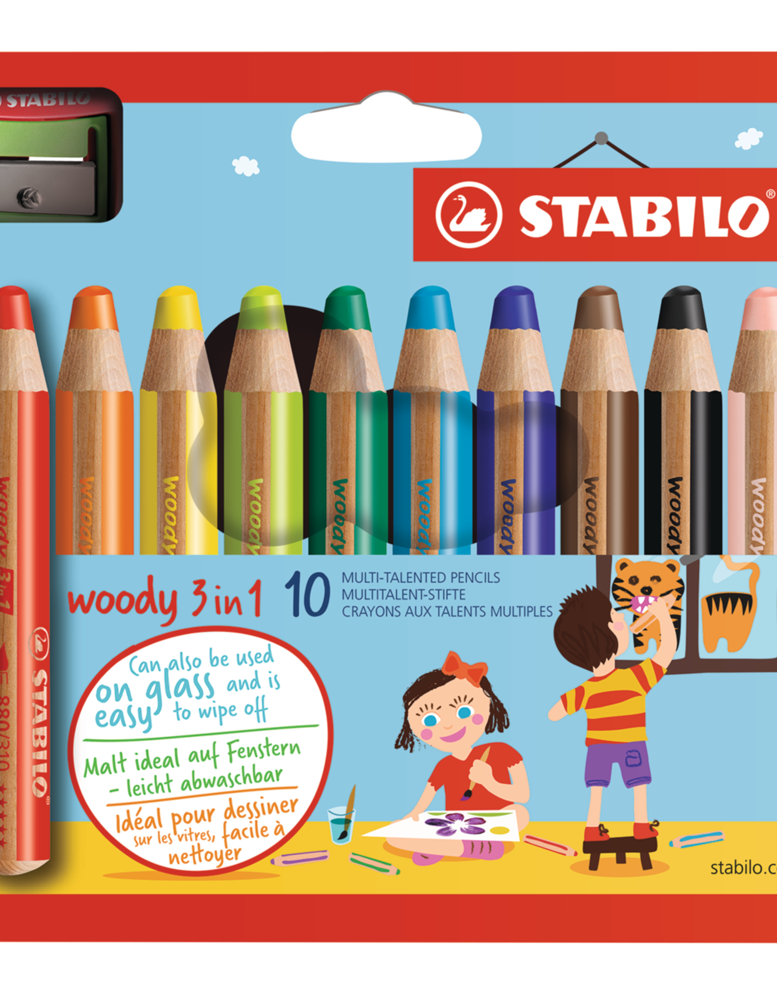 Stabilo Stabilo Woody Potloden - 3 in 1 - set van 10 + puntenslijper
