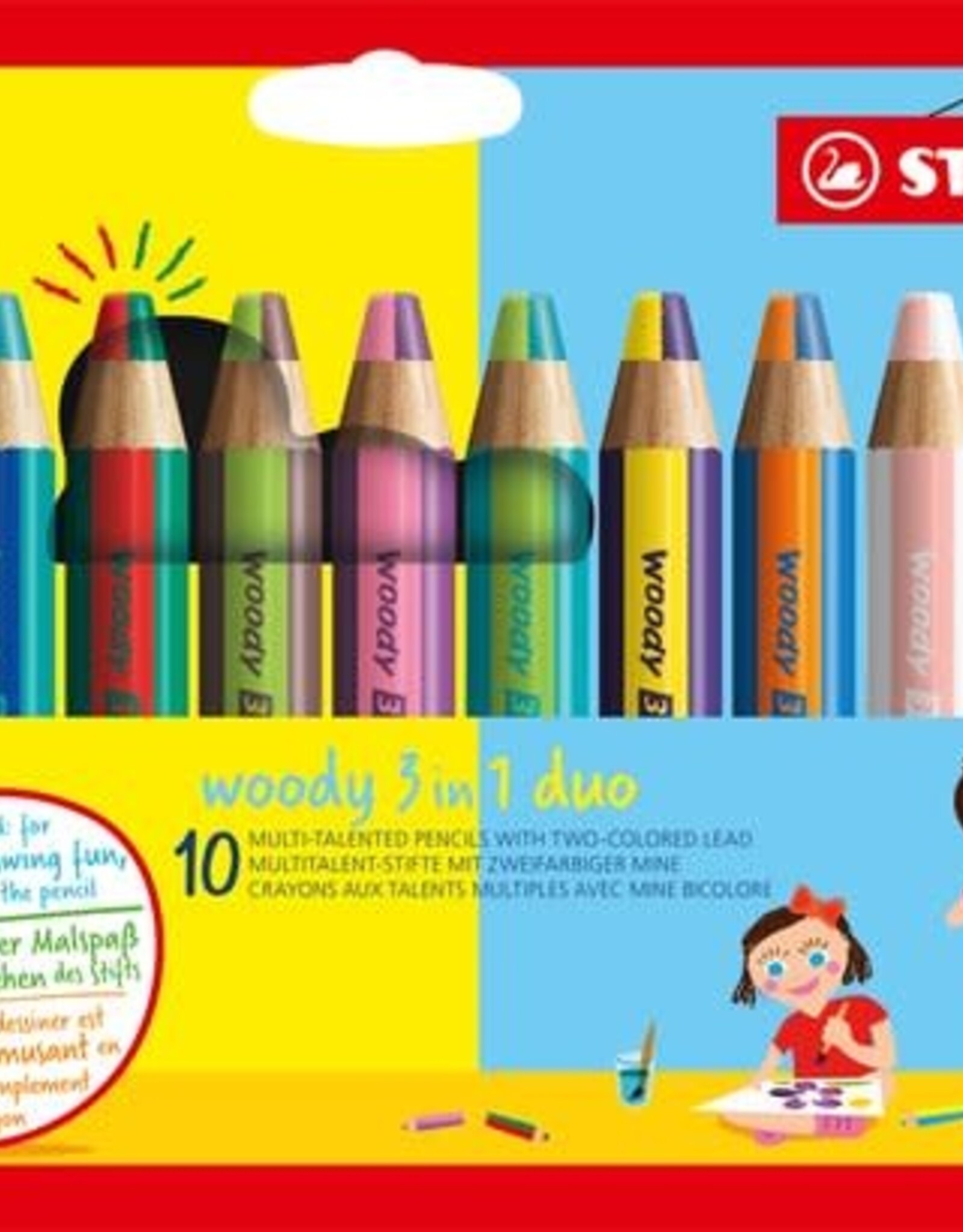 Stabilo Stabilo Kleurpotloden Woody 3in1 Duo 10 stuks + Puntenslijper