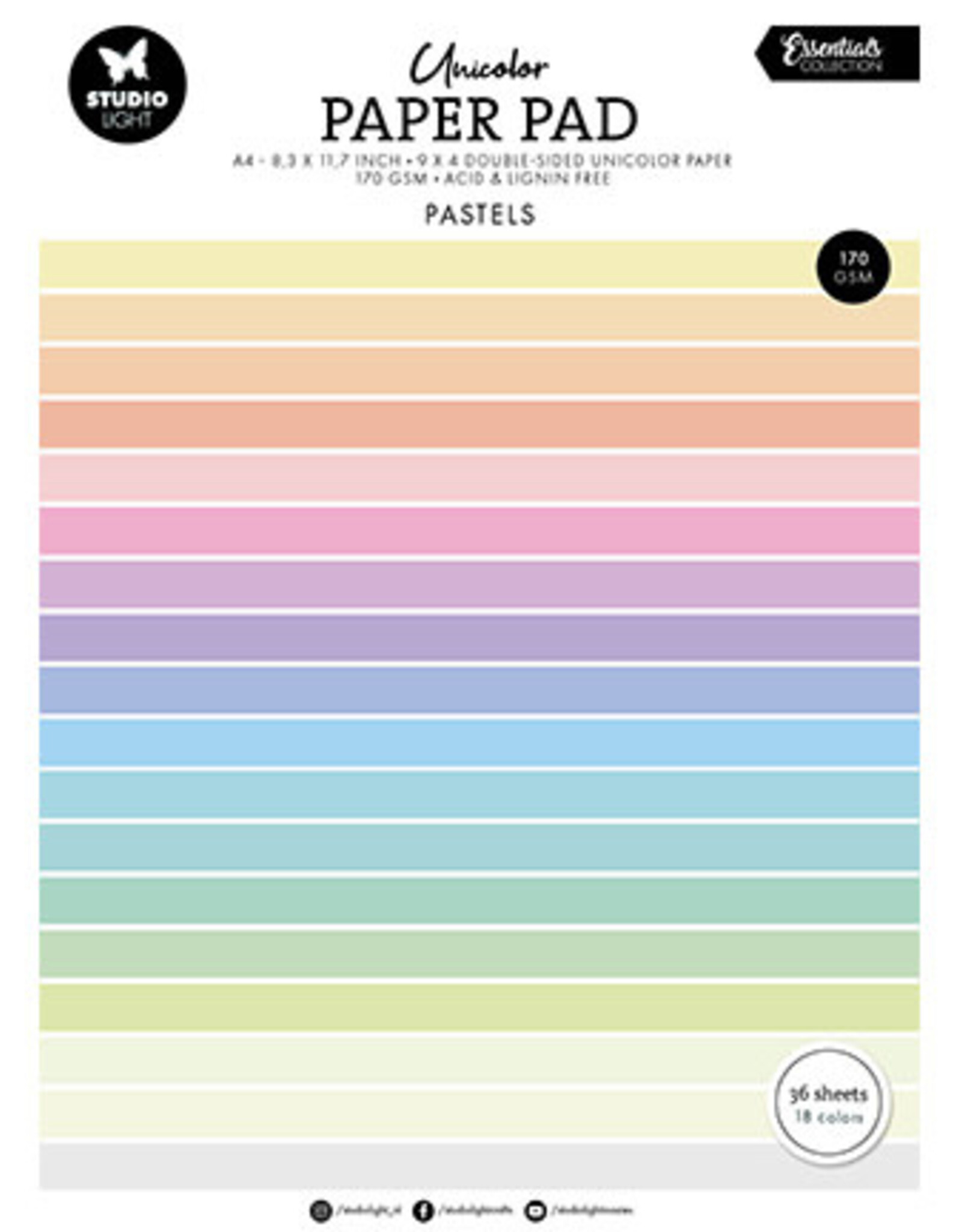 Studio Light Unicolor Paper Pad Pastels Tones Essentials nr.298    SL-ES-UPP298