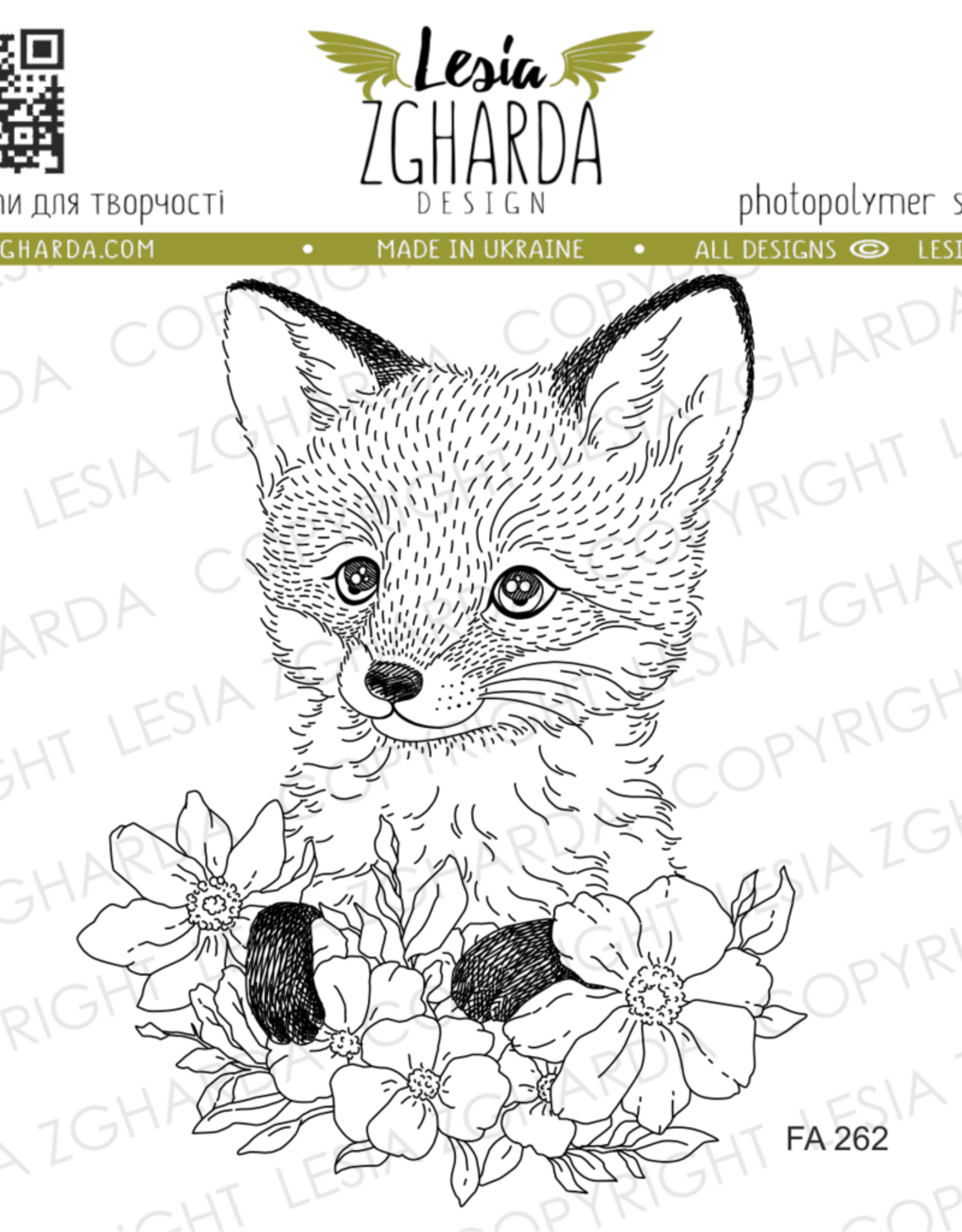 Lesia Zgharda Lesia Zgharda  Fox Cub with Flowers stamp FA262