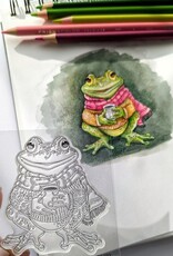 Lesia Zgharda Lesia Zgharda  Cozy Frog with Scarf and Coffee  FA233