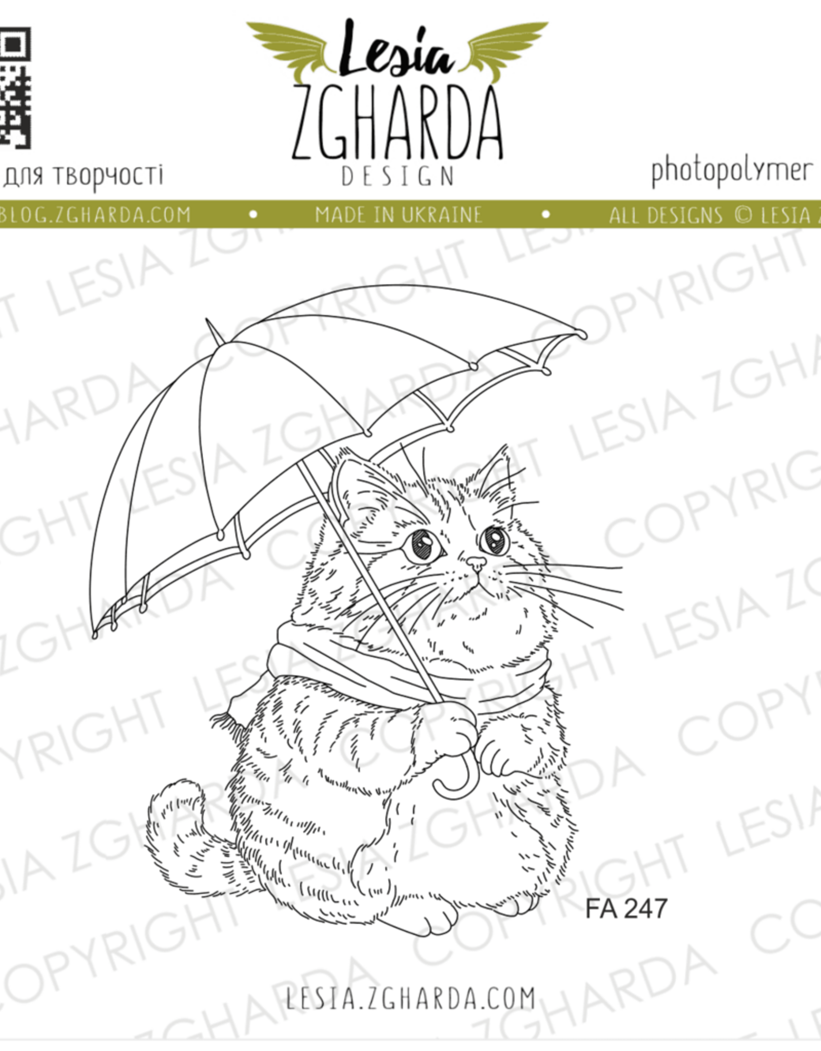 Lesia Zgharda Lesia Zgharda  Cute Cat Under an Umbrella  FA247