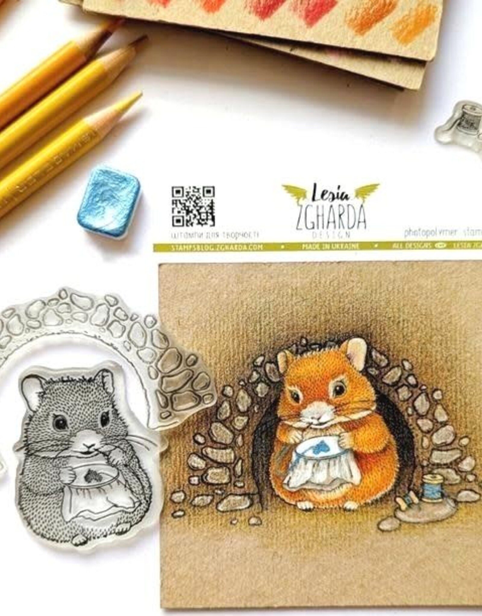 Lesia Zgharda Lesia Zgharda Stamp Set "Stitching Hamster"  FA257