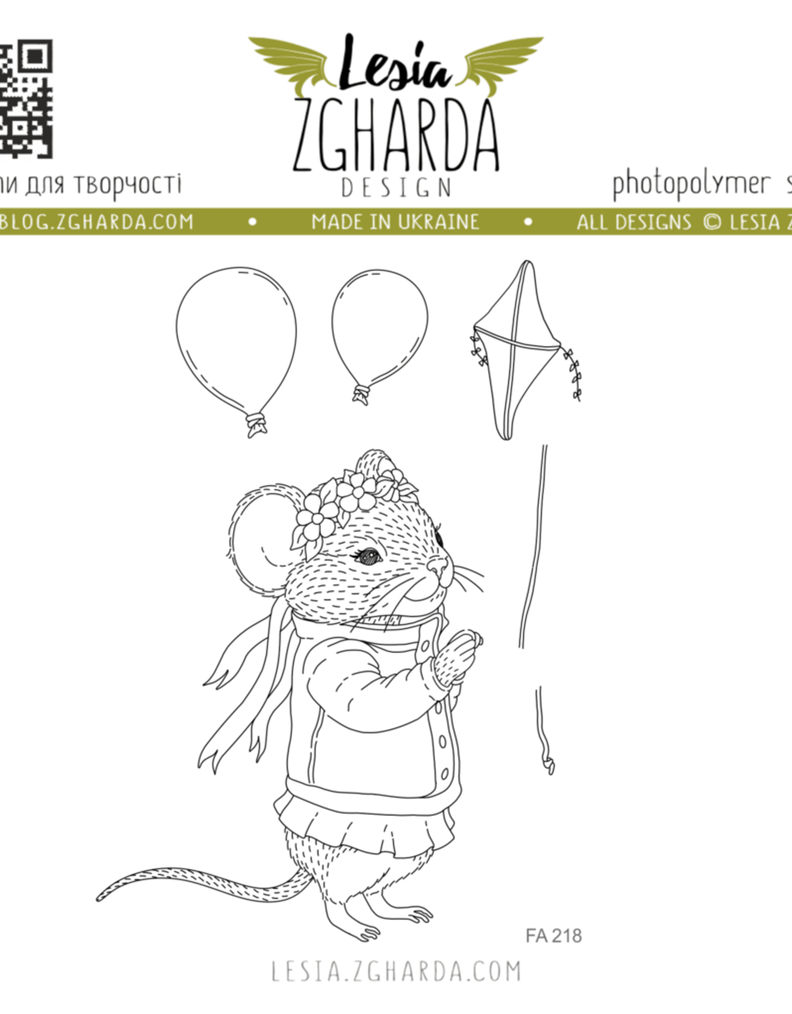 Lesia Zgharda Lesia Zgharda Stamp Set "Mouse Girl with Balloons and a Kite"  FA218