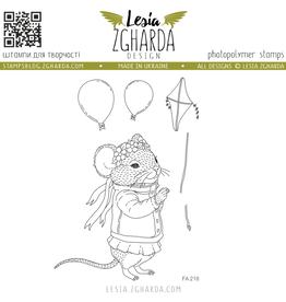 Lesia Zgharda Lesia Zgharda Stamp Set "Mouse Girl with Balloons and a Kite"  FA218