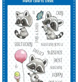 Whimsy Stamps Whimsy Stamps Raccoon Happy Day   clear stamps  C1421