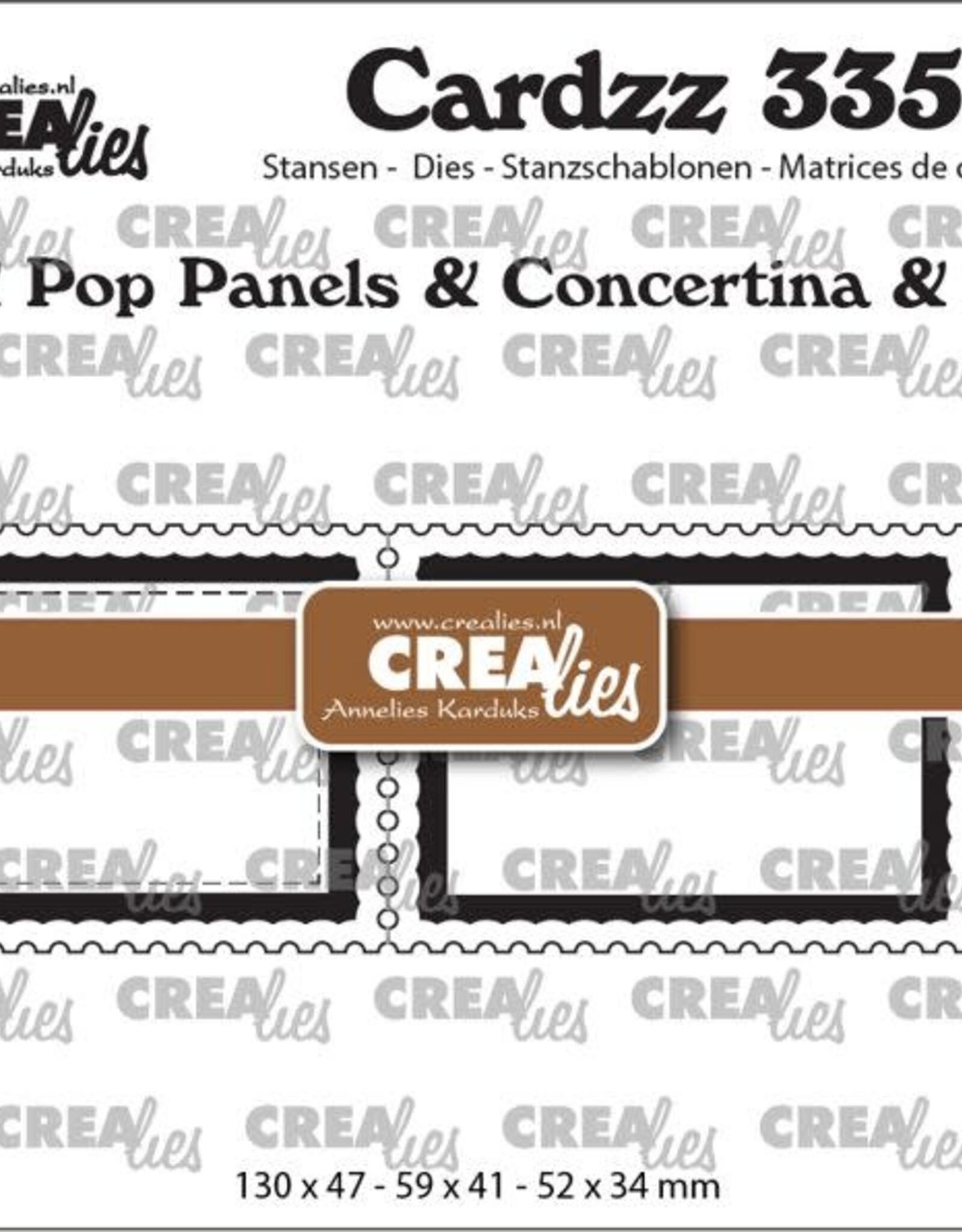 Crealies Crealies Cardzz stansen no. 335, Twist & Pop A7, Panelen & Leporello & Miniboekje Postzegel CLCZ335