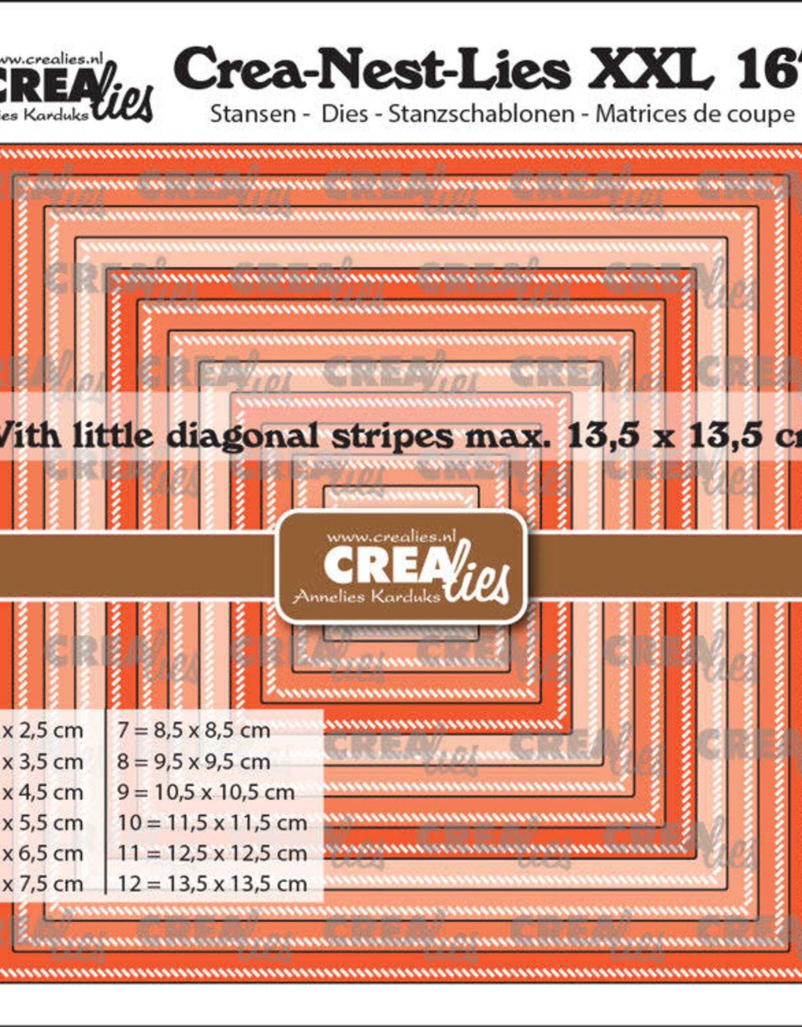 Crealies Crealies Crea-Nest-Lies XXL stansen no. 167, Vierkanten met kleine schuine streepjes