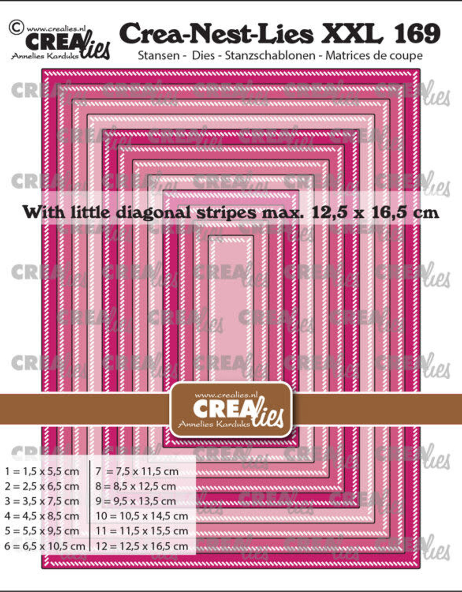 Crealies Crealies Crea-Nest-Lies XXL stansen no. 169, Rechthoeken met kleine schuine streepjes