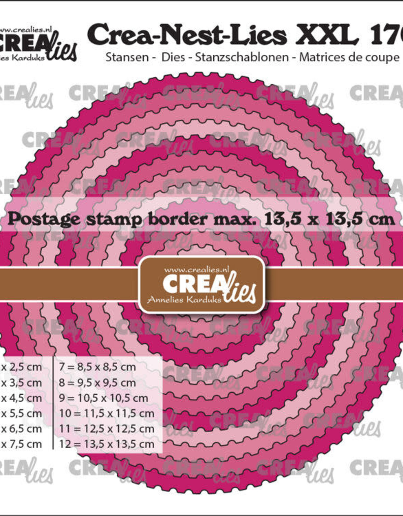 Crealies Crealies Crea-Nest-Lies XXL stansen no. 170, Cirkels met postzegelrand
