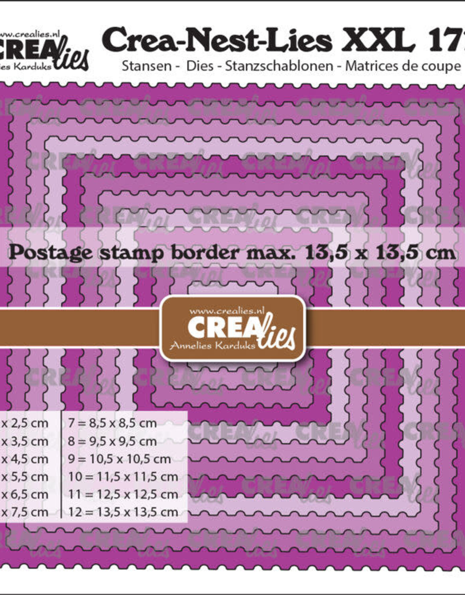 Crealies Crealies Crea-Nest-Lies XXL stansen no. 171, Vierkanten met postzegelrand