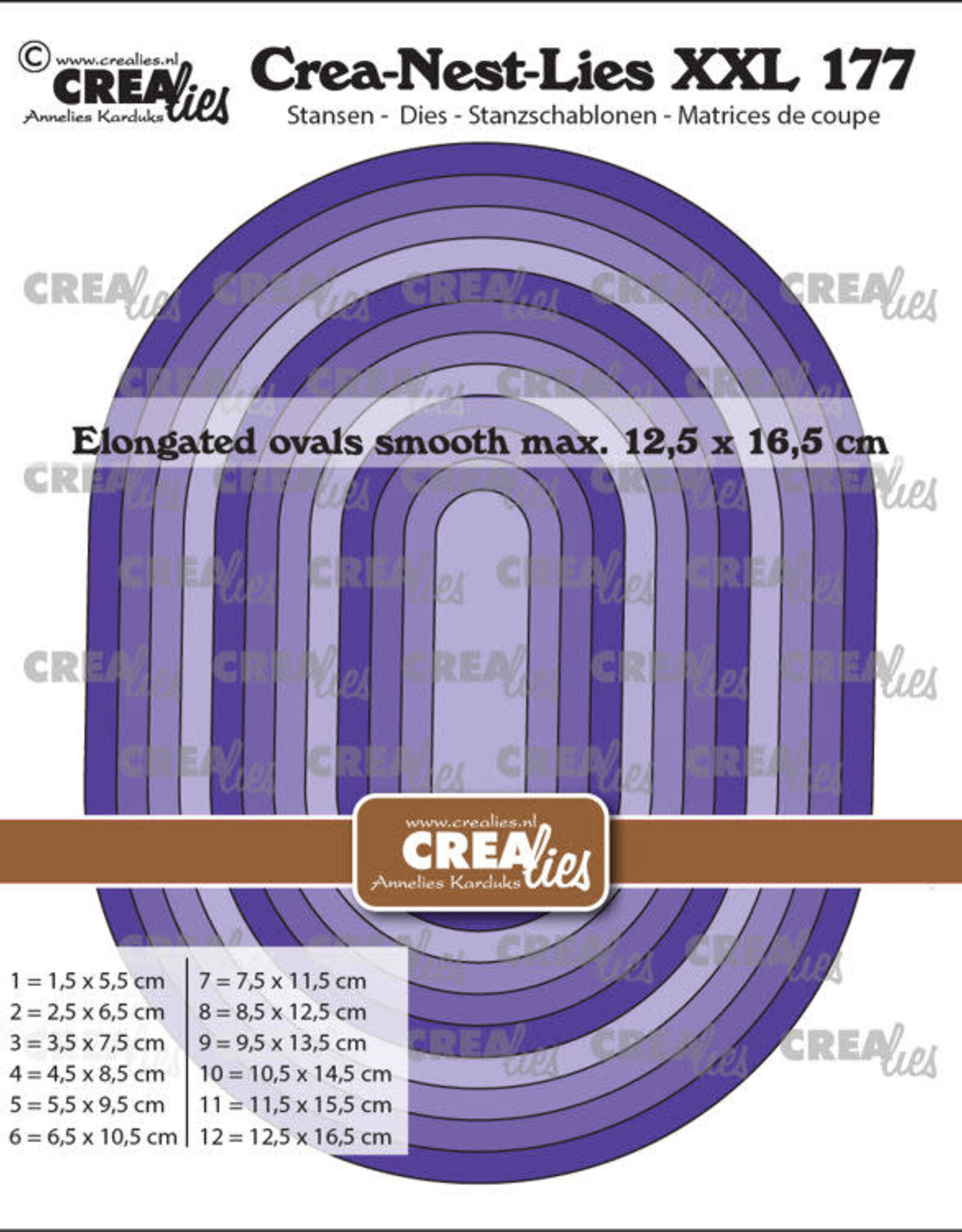 Crealies Crealies  Crea-Nest-Lies XXL stansen no. 177, Uitgerekte ovalen glad (past onder XXL175)