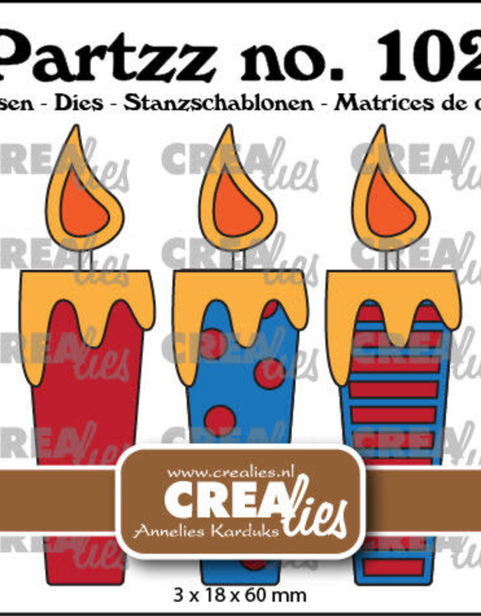 Crealies Crealies Partzz stansen no. 102, 3 Kaarsen