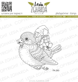 Lesia Zgharda Lesia Zgharda Stamp "Elf Riding Sparrow with Gifts" FA283
