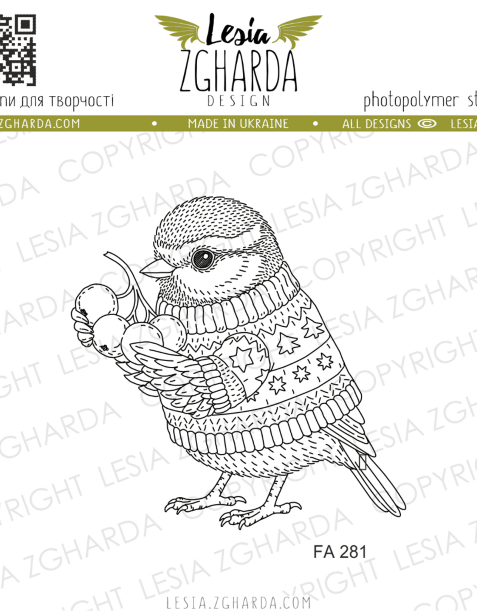 Lesia Zgharda Lesia Zgharda Stamp Winter Tit Bird with Berries  FA281