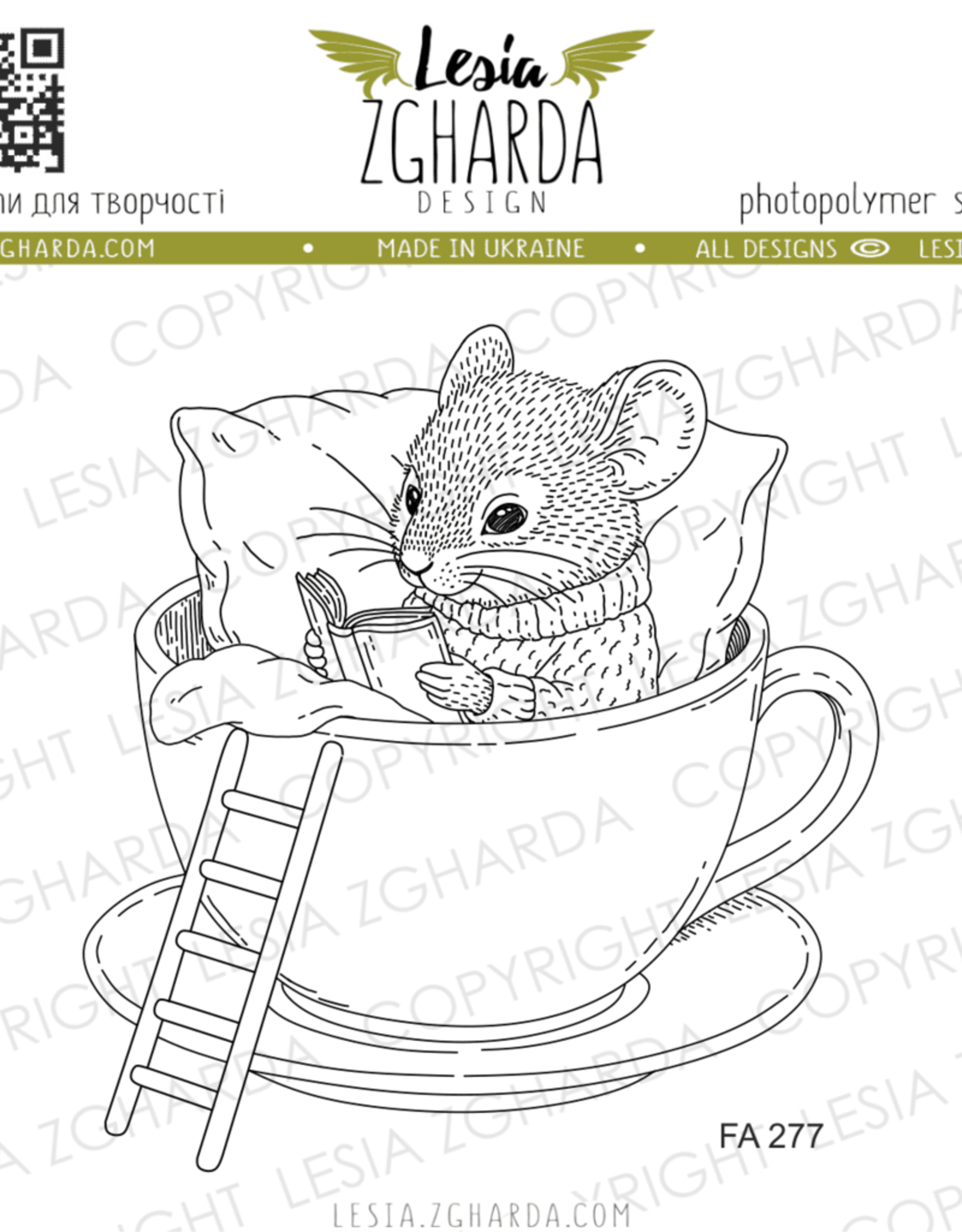 Lesia Zgharda Lesia Zgharda Stamp Bookworm Mouse in a Cup  FA277