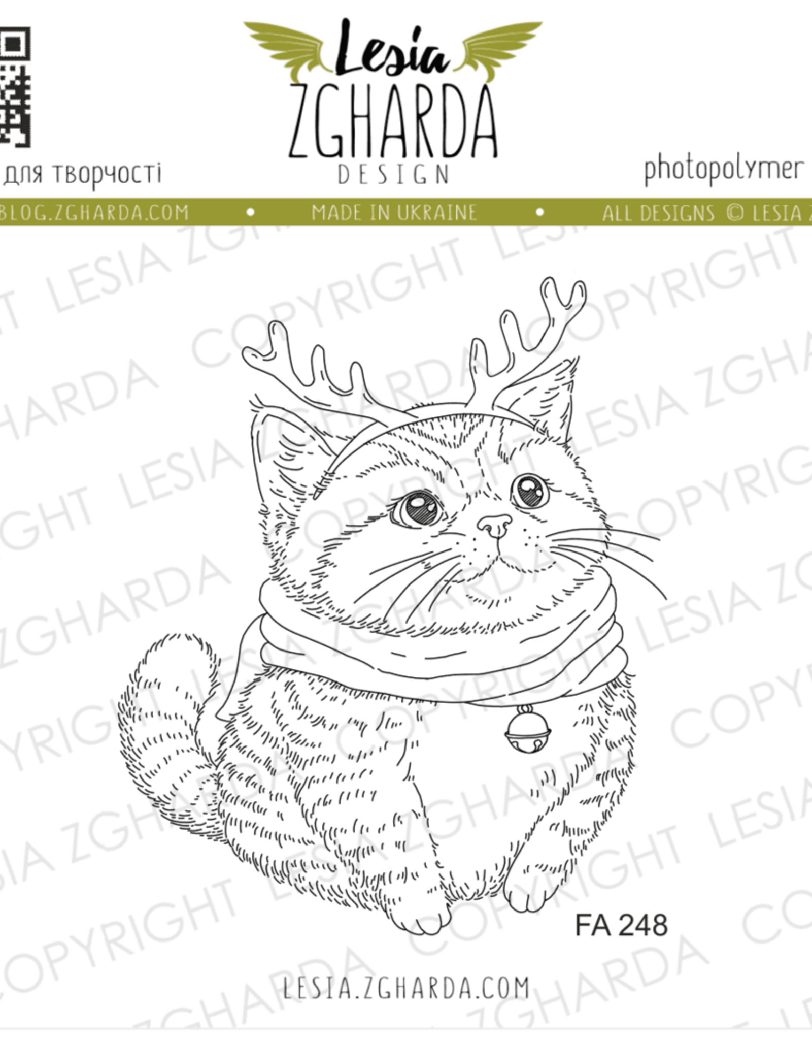 Lesia Zgharda Lesia Zgharda Stamp Christmas Reindeer Cat FA248