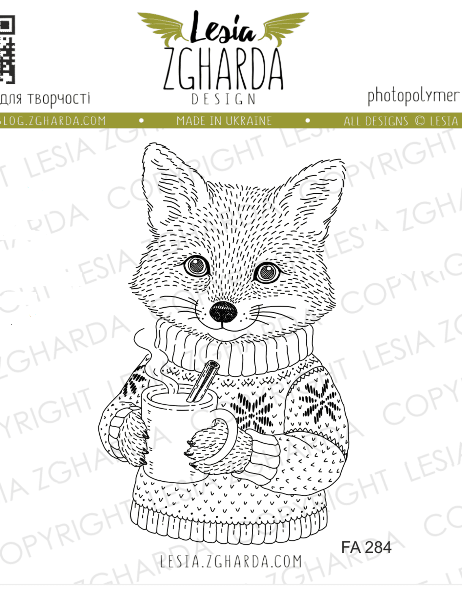 Lesia Zgharda Lesia Zgharda Stamp Cozy Fox Cub with  a Cup FA284
