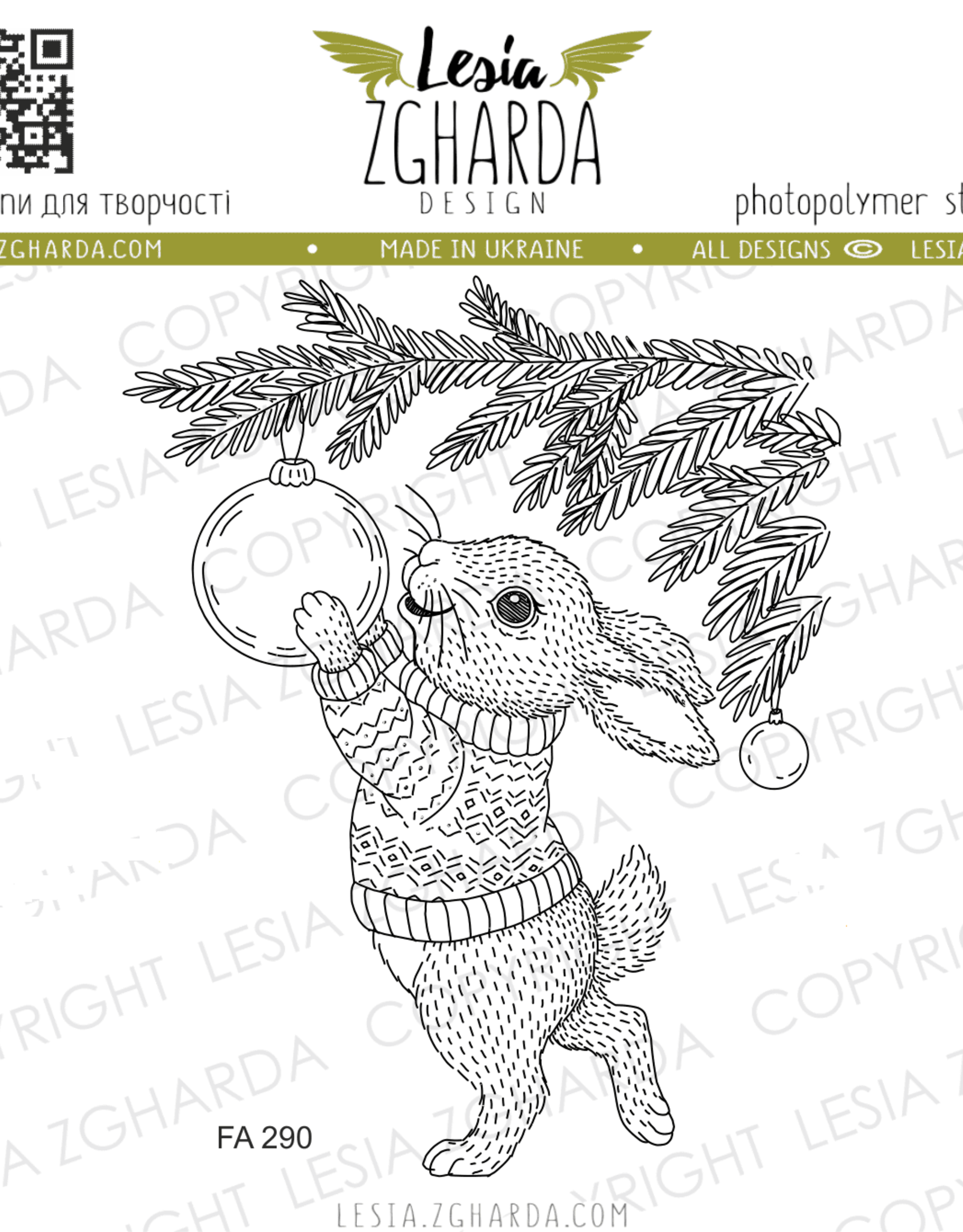 Lesia Zgharda Lesia Zgharda Stamp Bunny Decorating the Christmas Tree  FA290