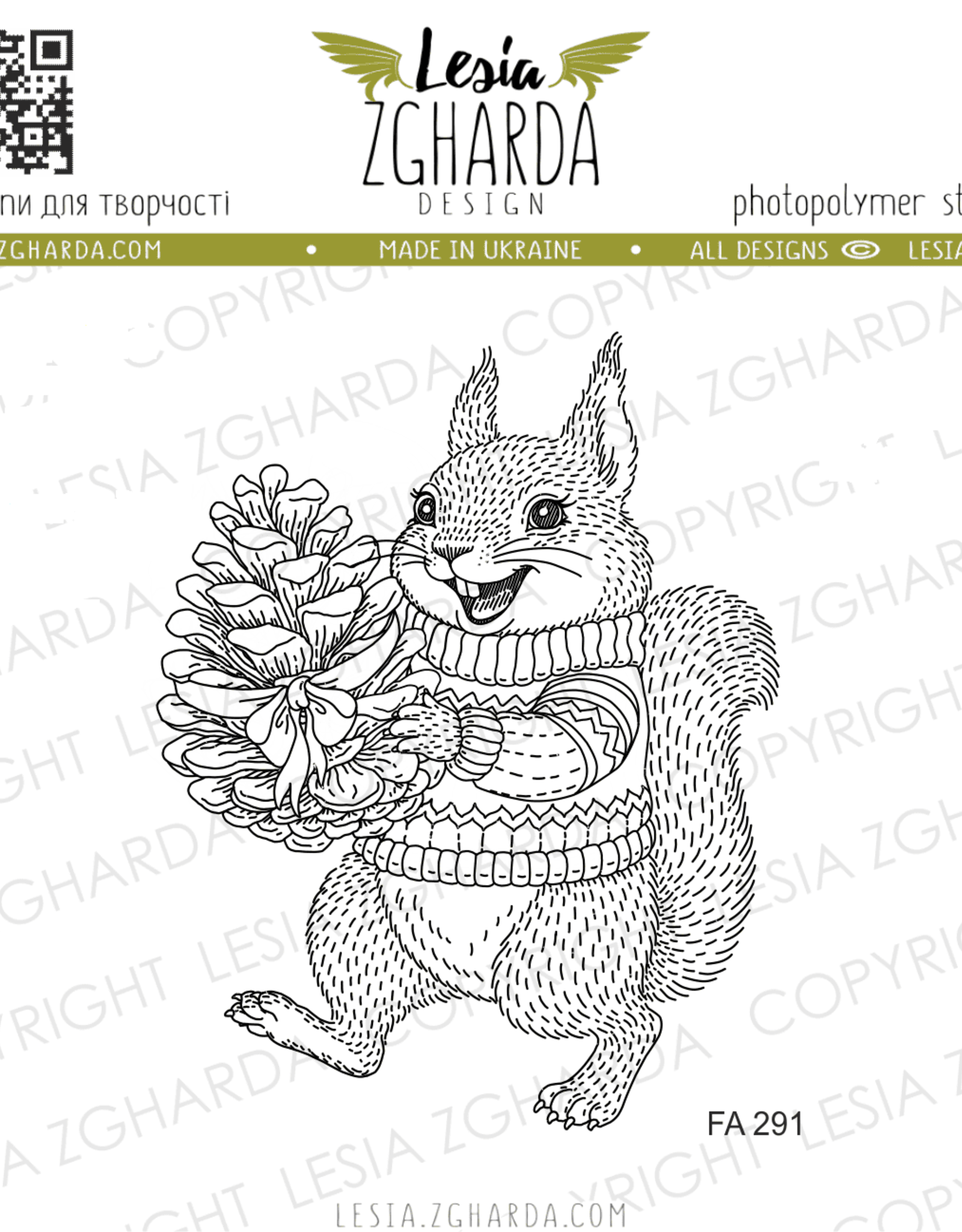 Lesia Zgharda Lesia Zgharda Stamp Christmas Squirrel with Gift  FA291
