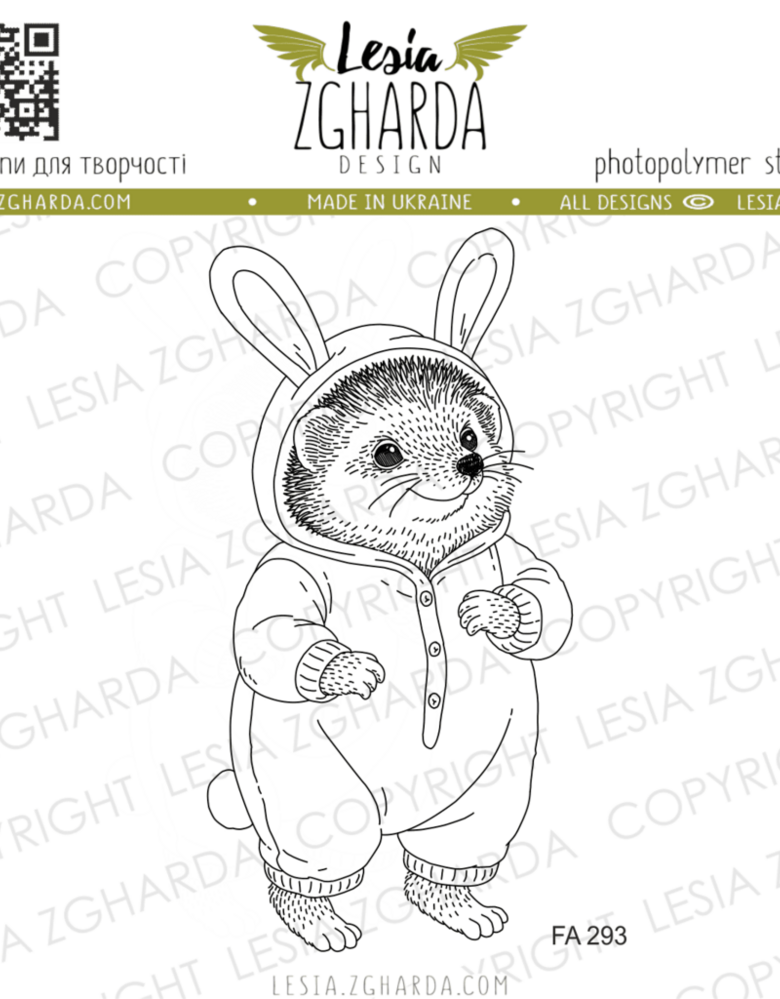 Lesia Zgharda Lesia Zgharda Stamps Hedgehog in Bunny Kigurumi Pajamas FA293