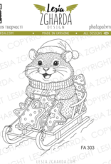 Lesia Zgharda Lesia Zgharda Stamps Hamster with a Christmas Cookie on the Sledge FA303