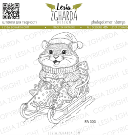 Lesia Zgharda Lesia Zgharda Stamps Hamster with a Christmas Cookie on the Sledge FA303