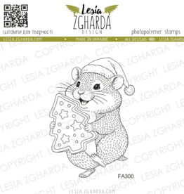 Lesia Zgharda Lesia Zgharda Stamps Santa Hamster With a Christmas Cookie FA300