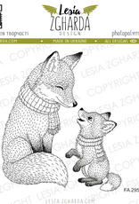 Lesia Zgharda Lesia Zhgarda Stamps Fox Mama and Baby in Cozy Scarves FA295