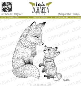 Lesia Zgharda Lesia Zhgarda Stamps Fox Mama and Baby in Cozy Scarves FA295