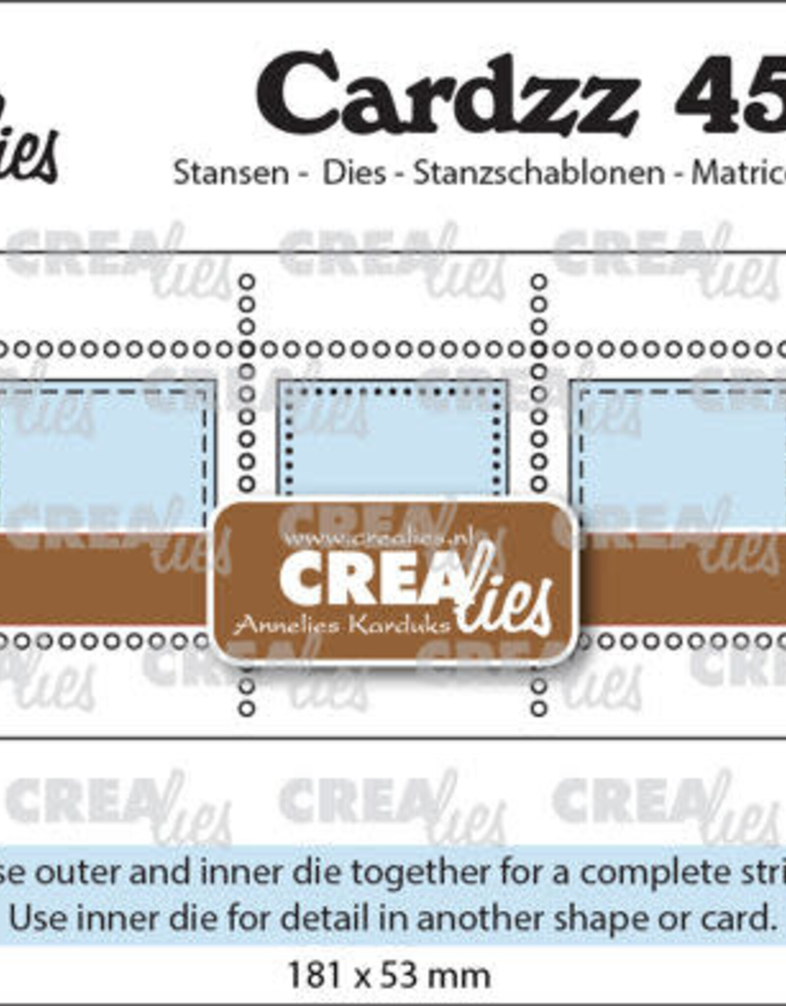 Crealies Crealies Cardzz stansen no. 455, Postzegelstrip XL 5x vierkanten CLCZ455